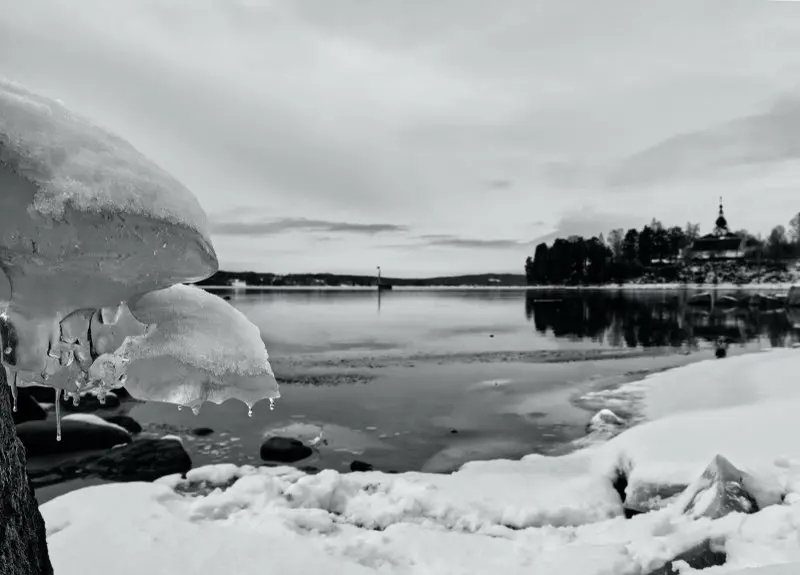 Frozen lake with ice and church | 2025 | Sweden